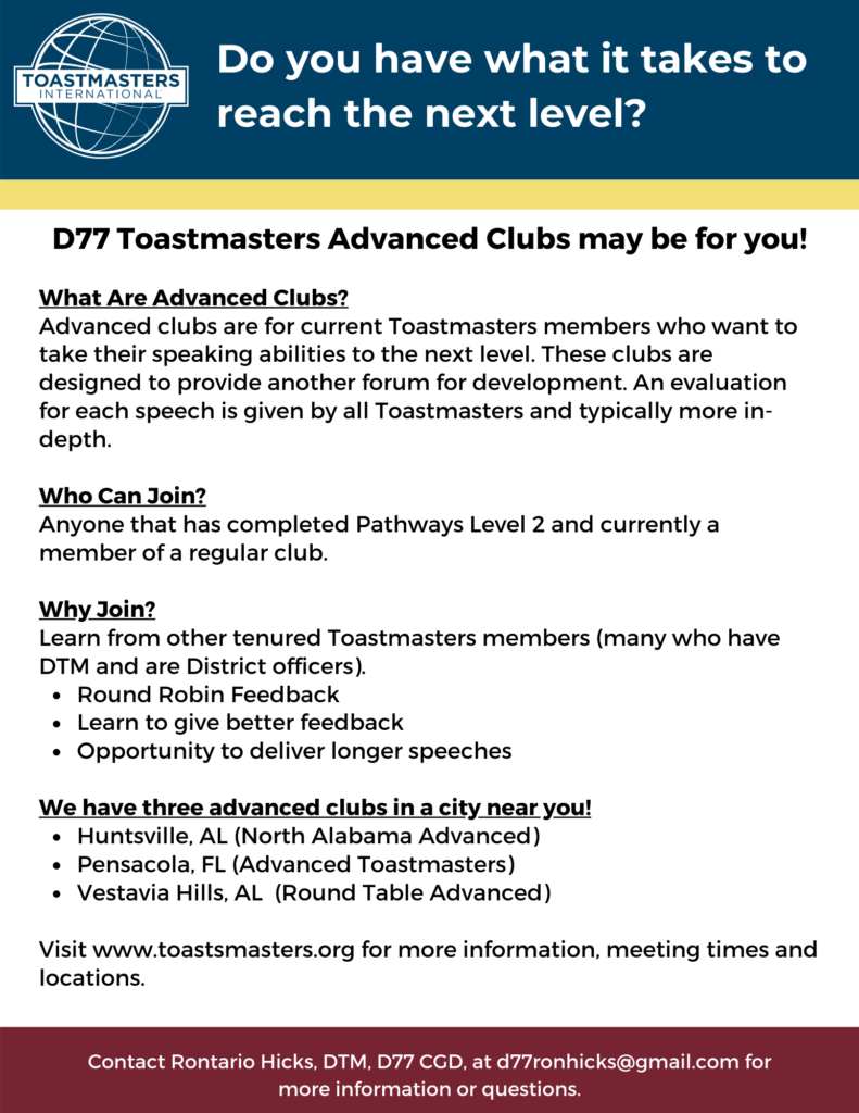 Advanced Toastmasters club flyer